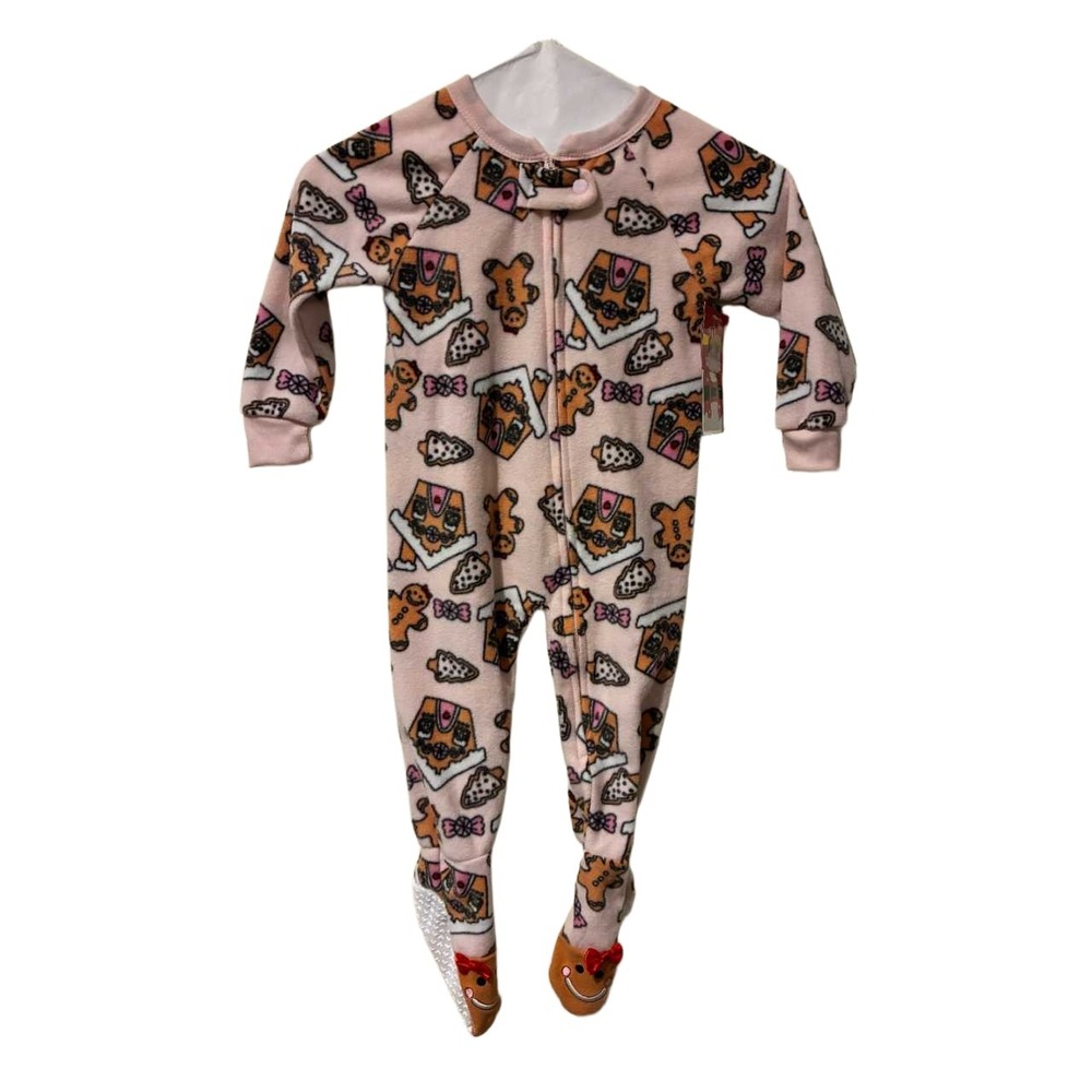 PJ's & Presents Toddler Girls 24M Pink Gingerbread Fleece Footed Pajamas NWT